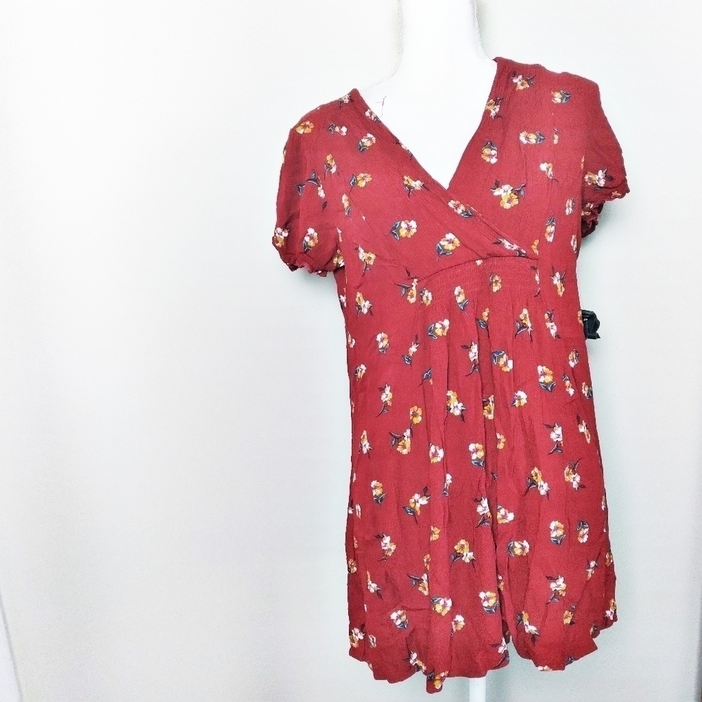 As U Wish Red Floral Print Faux Wrap Sundress